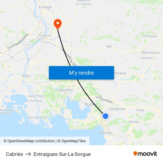 Cabriès to Entraigues-Sur-La-Sorgue map