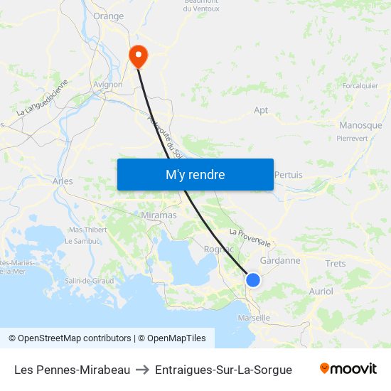 Les Pennes-Mirabeau to Entraigues-Sur-La-Sorgue map