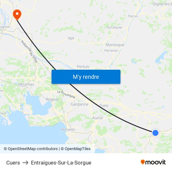 Cuers to Entraigues-Sur-La-Sorgue map