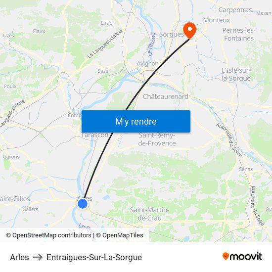 Arles to Entraigues-Sur-La-Sorgue map