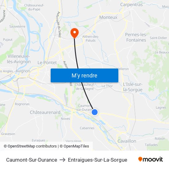 Caumont-Sur-Durance to Entraigues-Sur-La-Sorgue map