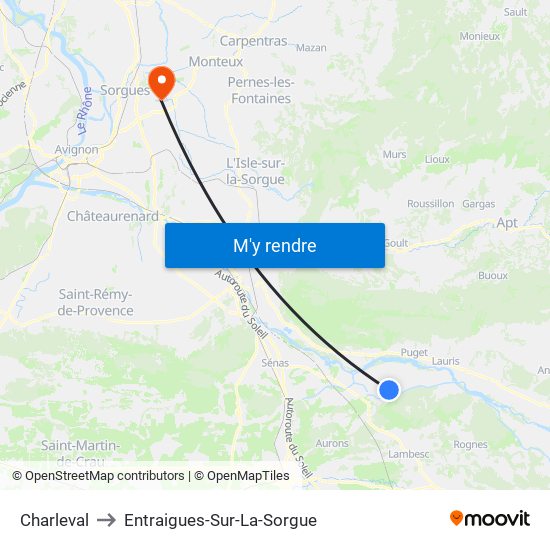 Charleval to Entraigues-Sur-La-Sorgue map