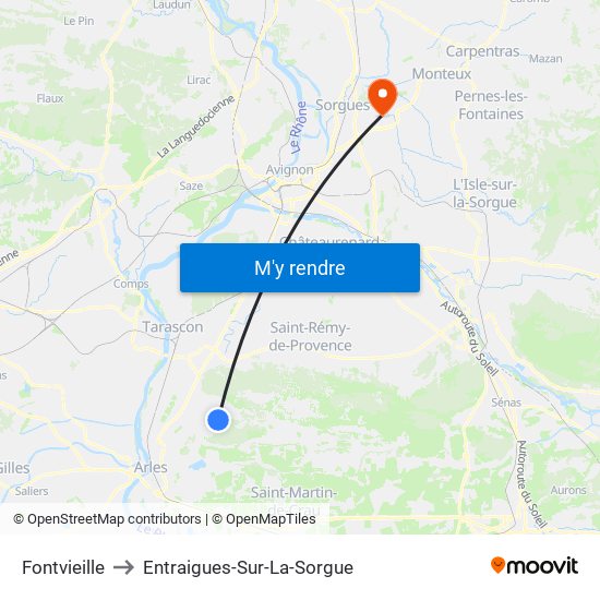 Fontvieille to Entraigues-Sur-La-Sorgue map