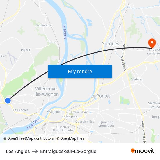 Les Angles to Entraigues-Sur-La-Sorgue map