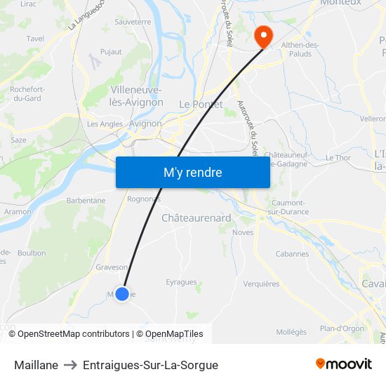 Maillane to Entraigues-Sur-La-Sorgue map