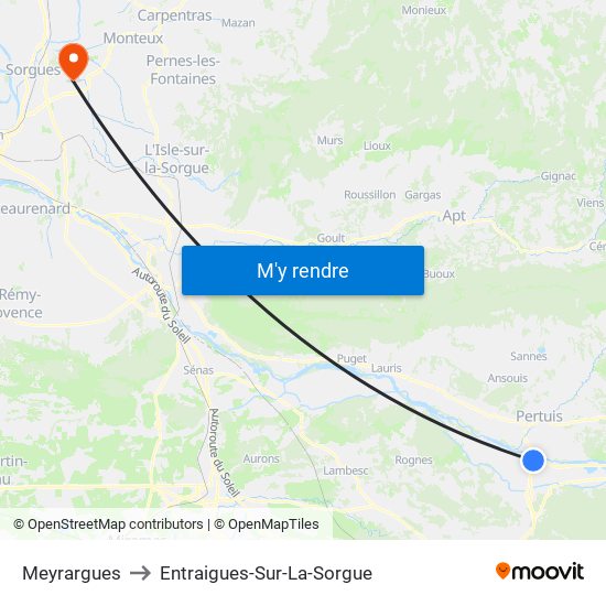 Meyrargues to Entraigues-Sur-La-Sorgue map