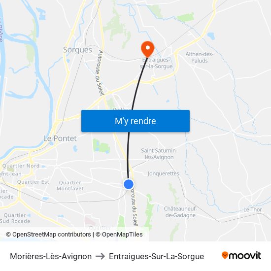 Morières-Lès-Avignon to Entraigues-Sur-La-Sorgue map