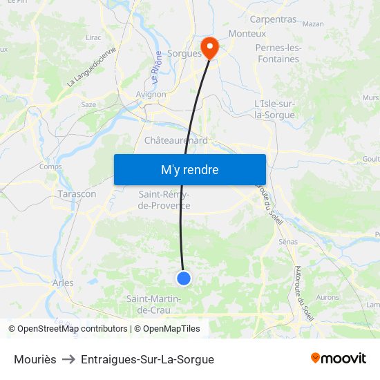 Mouriès to Entraigues-Sur-La-Sorgue map