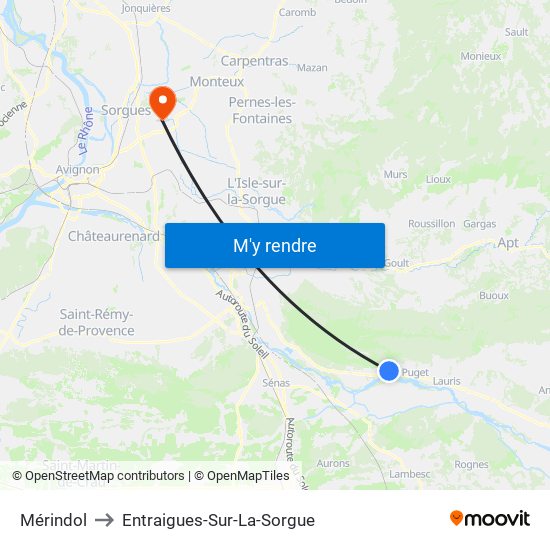 Mérindol to Entraigues-Sur-La-Sorgue map