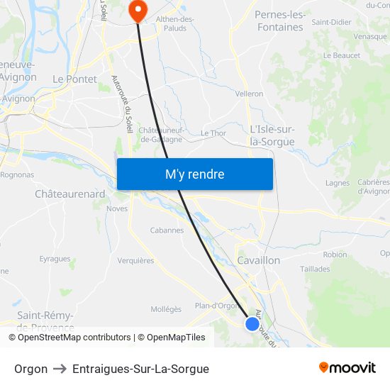 Orgon to Entraigues-Sur-La-Sorgue map