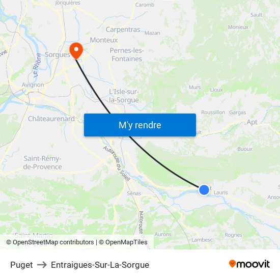 Puget to Entraigues-Sur-La-Sorgue map