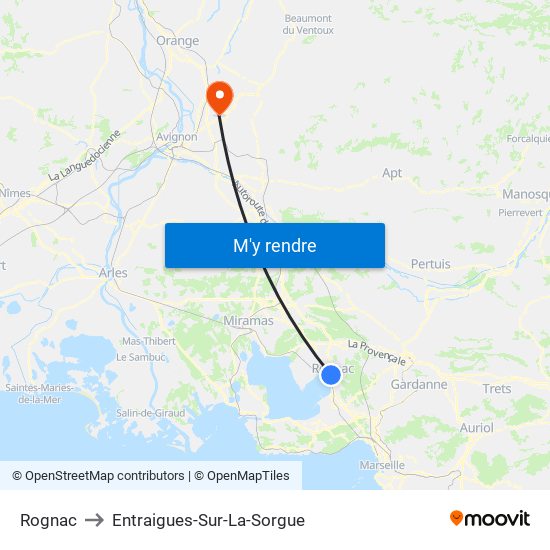 Rognac to Entraigues-Sur-La-Sorgue map