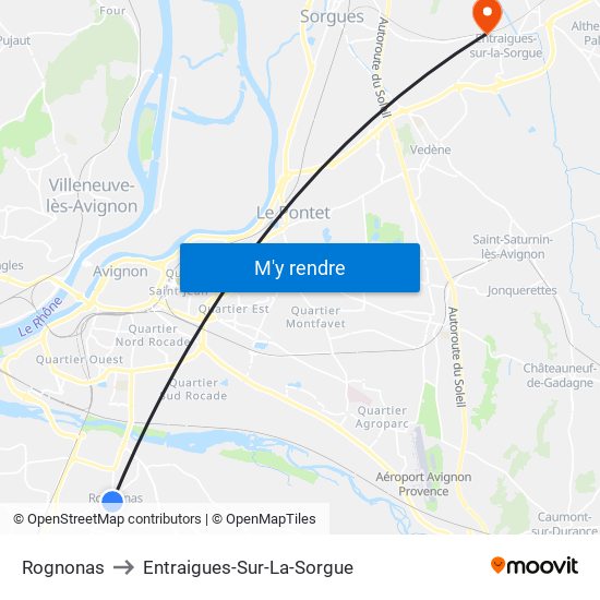 Rognonas to Entraigues-Sur-La-Sorgue map