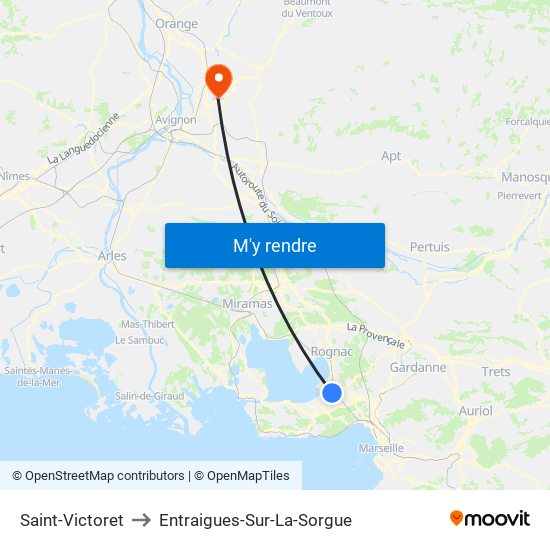 Saint-Victoret to Entraigues-Sur-La-Sorgue map