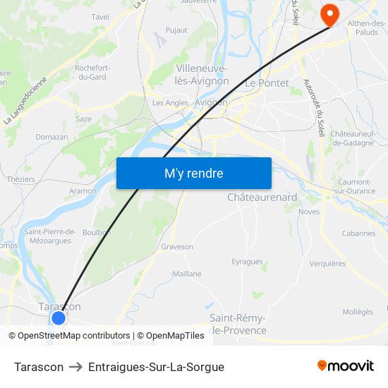 Tarascon to Entraigues-Sur-La-Sorgue map