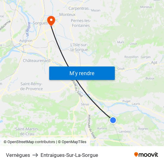 Vernègues to Entraigues-Sur-La-Sorgue map