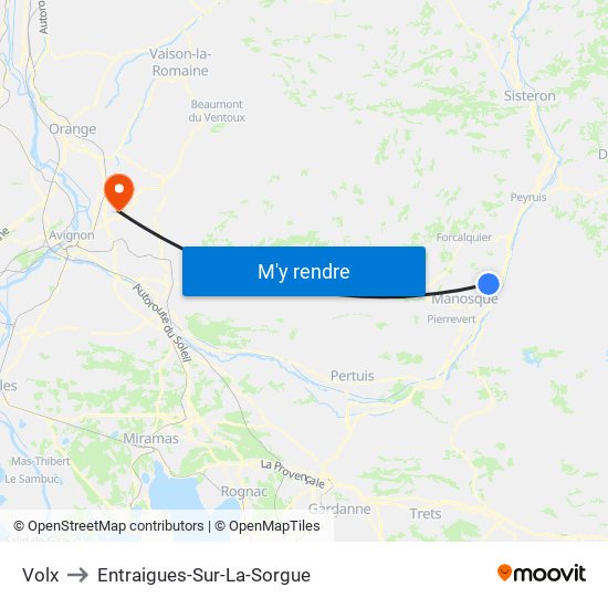 Volx to Entraigues-Sur-La-Sorgue map