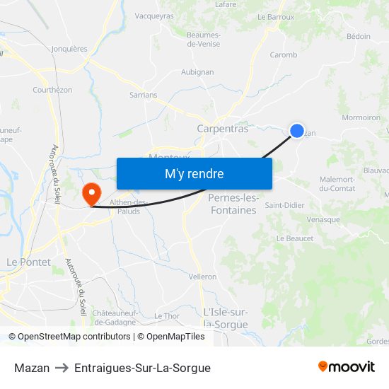 Mazan to Entraigues-Sur-La-Sorgue map