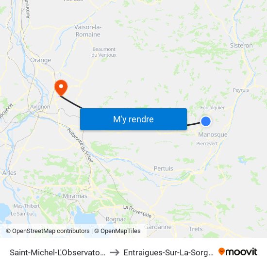 Saint-Michel-L'Observatoire to Entraigues-Sur-La-Sorgue map