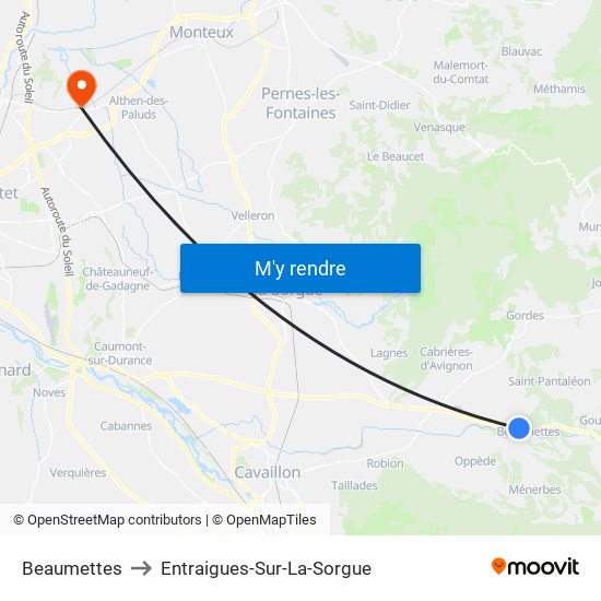 Beaumettes to Entraigues-Sur-La-Sorgue map