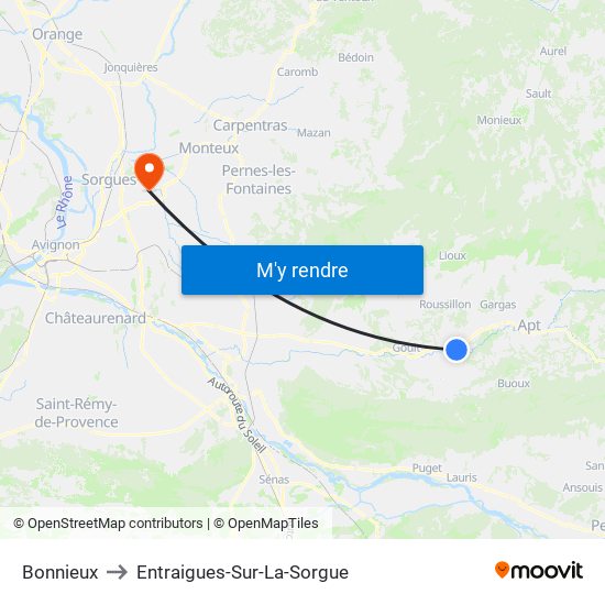 Bonnieux to Entraigues-Sur-La-Sorgue map