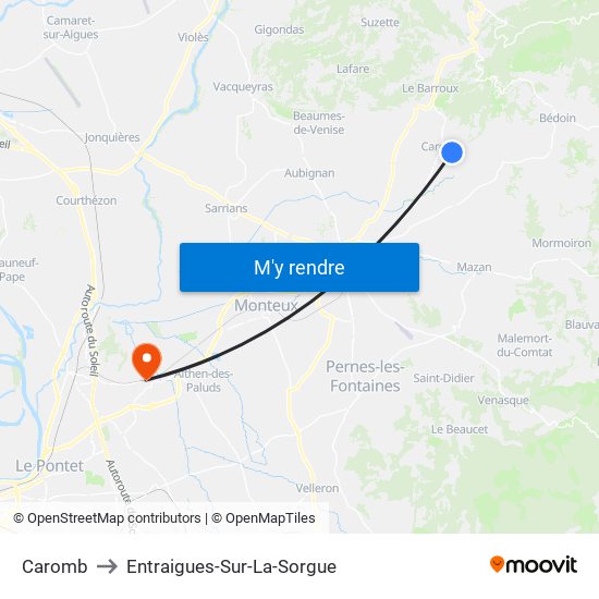 Caromb to Entraigues-Sur-La-Sorgue map