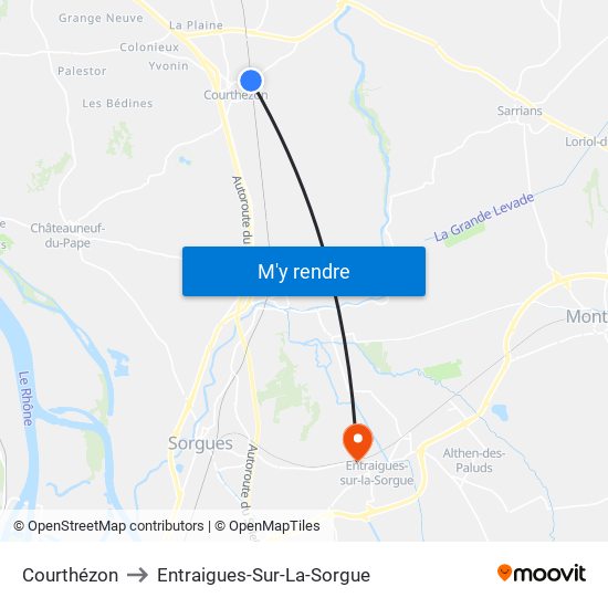 Courthézon to Entraigues-Sur-La-Sorgue map