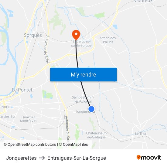 Jonquerettes to Entraigues-Sur-La-Sorgue map