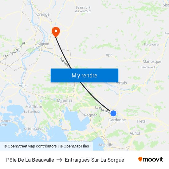 Pôle De La Beauvalle to Entraigues-Sur-La-Sorgue map