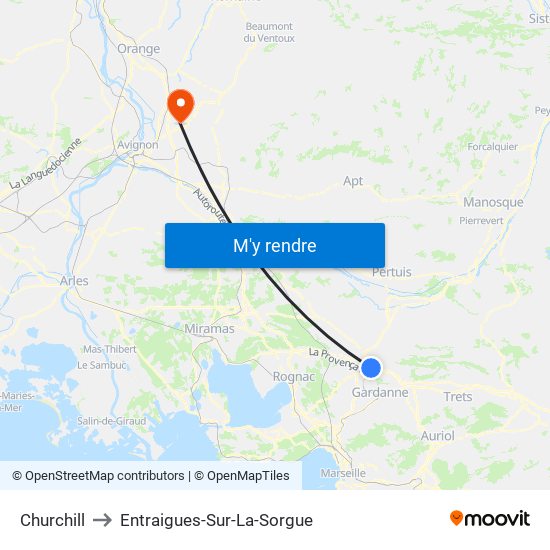 Churchill to Entraigues-Sur-La-Sorgue map