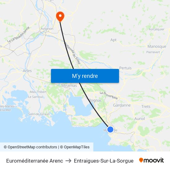 Euroméditerranée Arenc to Entraigues-Sur-La-Sorgue map