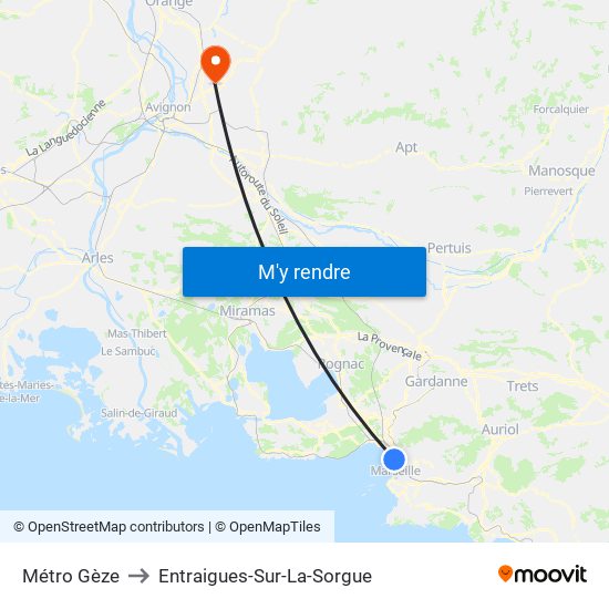 Métro Gèze to Entraigues-Sur-La-Sorgue map