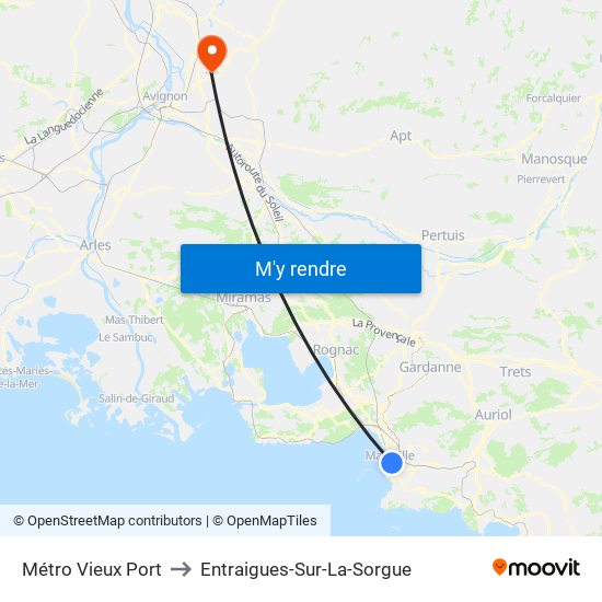 Métro Vieux Port to Entraigues-Sur-La-Sorgue map