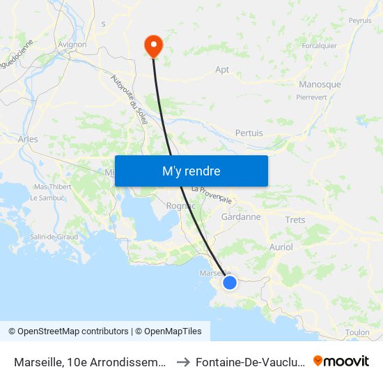 Marseille, 10e Arrondissement to Fontaine-De-Vaucluse map