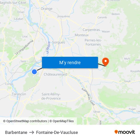 Barbentane to Fontaine-De-Vaucluse map