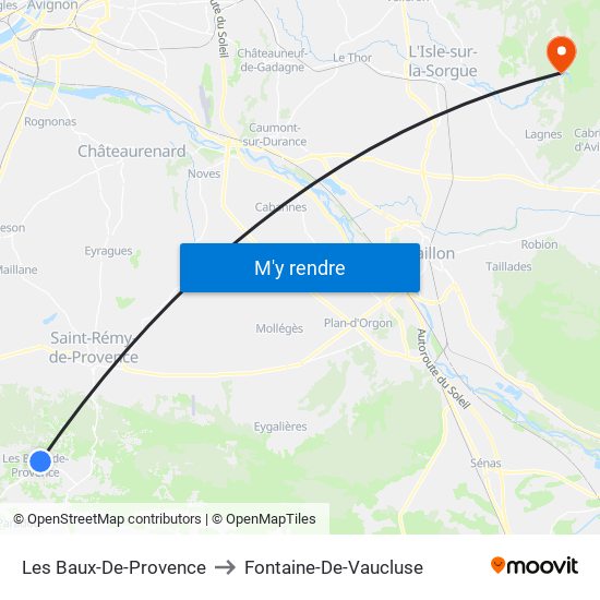 Les Baux-De-Provence to Fontaine-De-Vaucluse map
