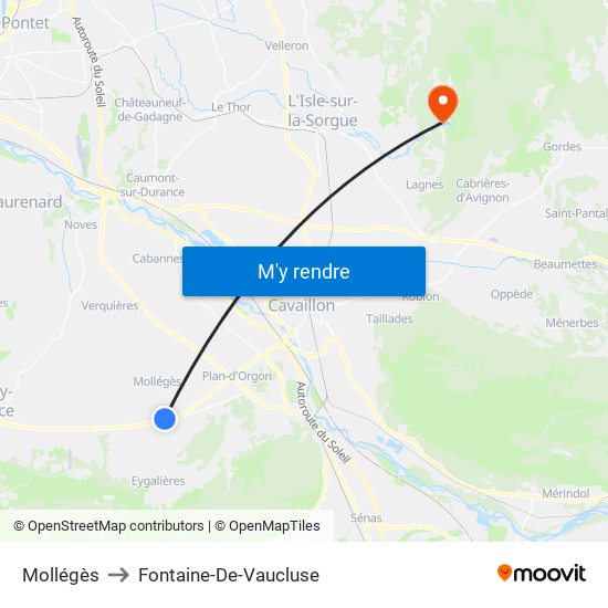 Mollégès to Fontaine-De-Vaucluse map