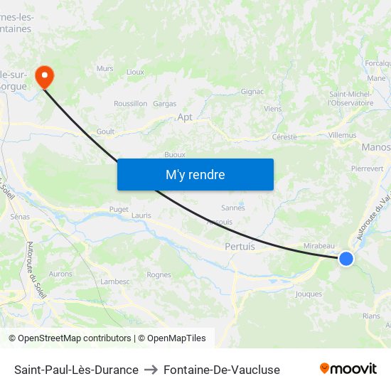 Saint-Paul-Lès-Durance to Fontaine-De-Vaucluse map