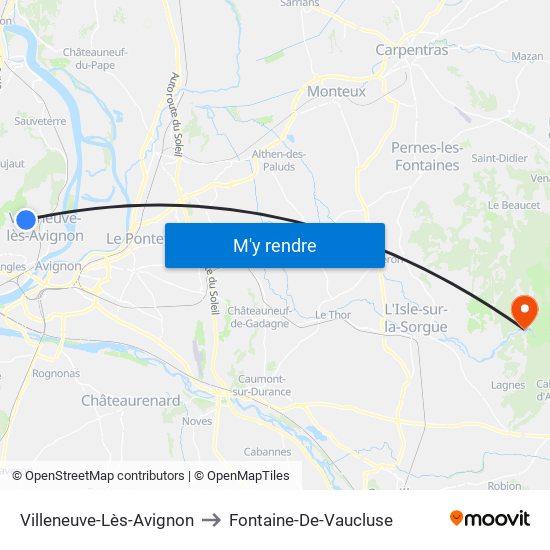 Villeneuve-Lès-Avignon to Fontaine-De-Vaucluse map