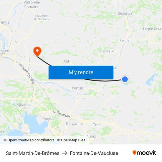 Saint-Martin-De-Brômes to Fontaine-De-Vaucluse map