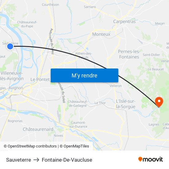 Sauveterre to Fontaine-De-Vaucluse map