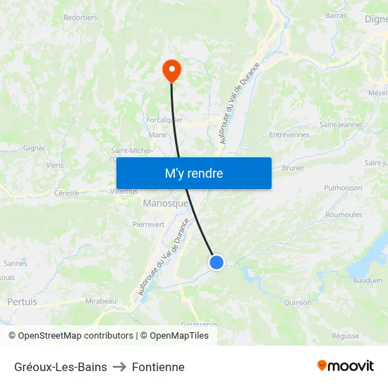 Gréoux-Les-Bains to Fontienne map