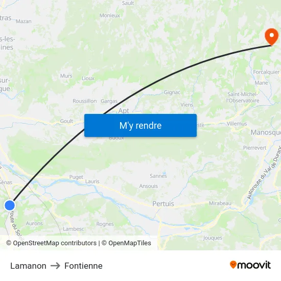 Lamanon to Fontienne map
