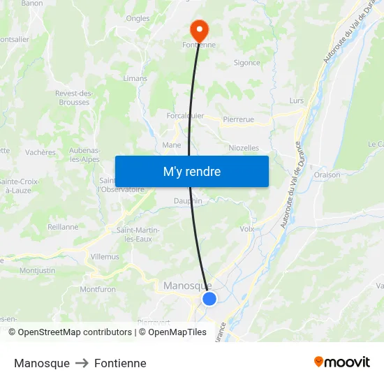 Manosque to Fontienne map