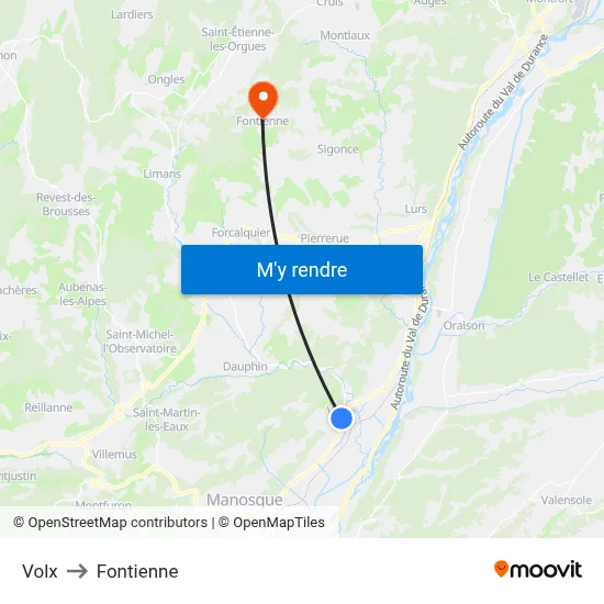 Volx to Fontienne map