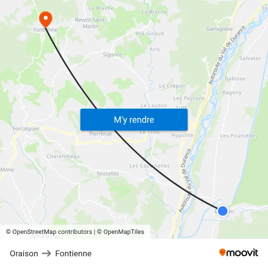Oraison to Fontienne map