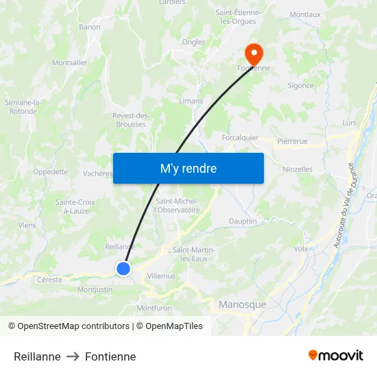 Reillanne to Fontienne map
