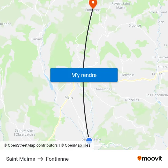 Saint-Maime to Fontienne map