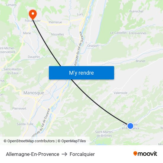 Allemagne-En-Provence to Forcalquier map