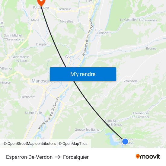 Esparron-De-Verdon to Forcalquier map